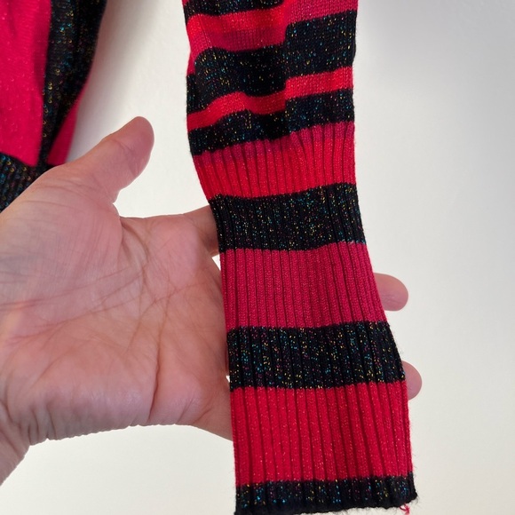 JOSEPH A.Womens Red Black Sweater Small Striped Shimmer Eyelet Casual Festive - Picture 7 of 17
